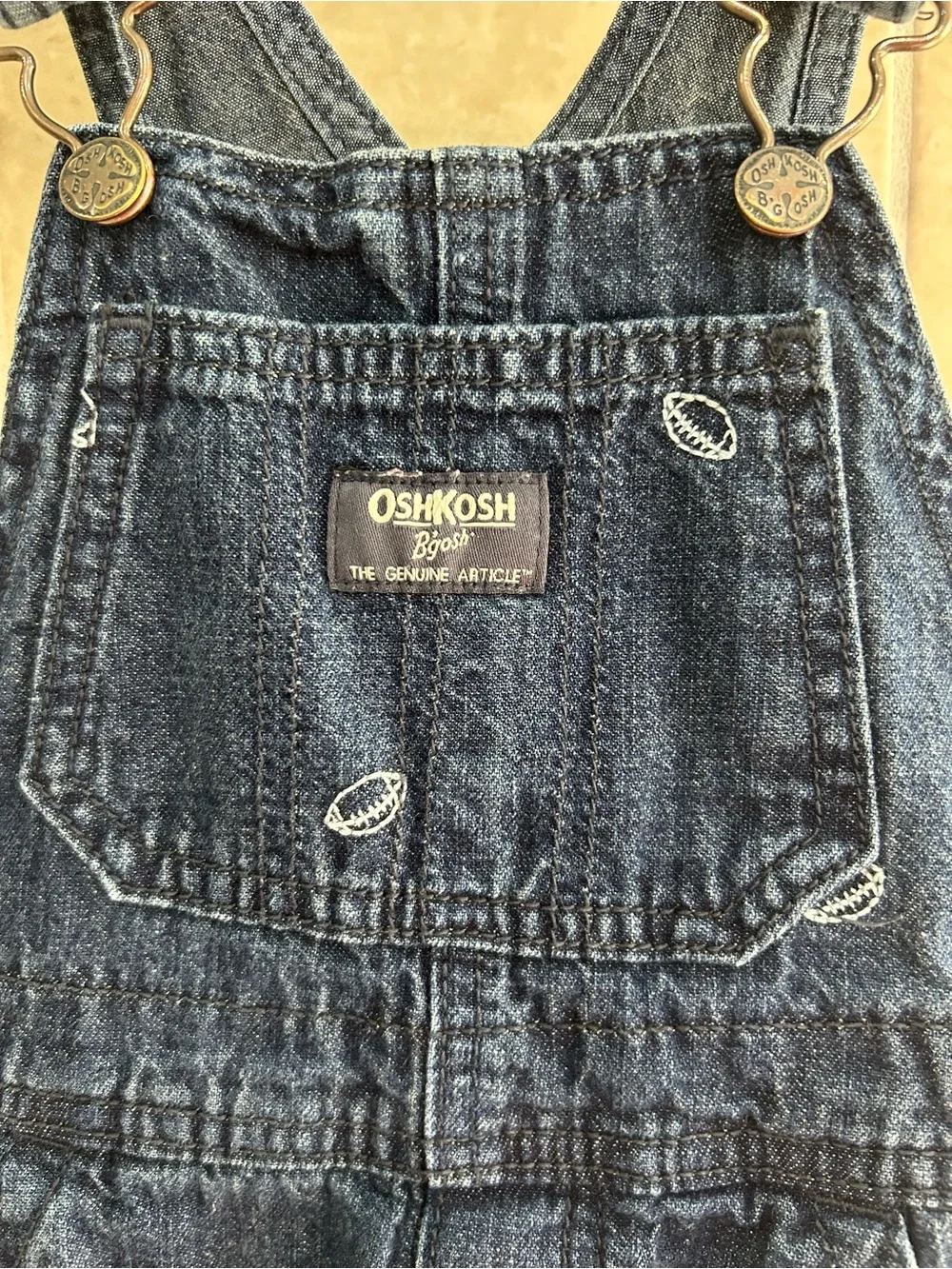 OshKosh Denim overalls with footballs